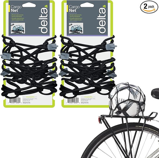 Small Cargo Net by Delta Cycle (2-Pack) - Expandable Bungee Net with Hooks Stretches to 22" x 22" - Bike Cargo Net Keeps Your Gear Tightly in Place for Bikes & Kayaks
