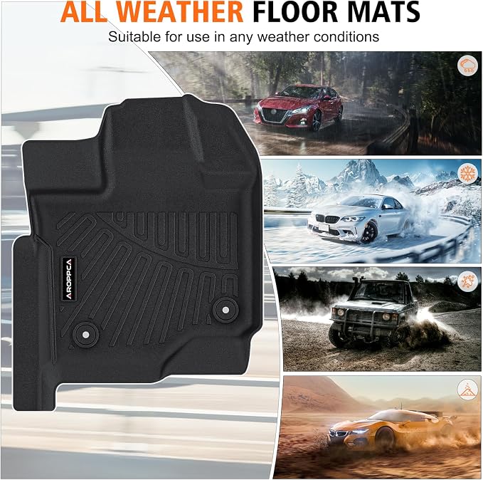 All Weather Car Floor Mats for 2015-2025 Ford F-150 Super Cab/Extended Cab with 1st Row Bench Seats Only (Not for SuperCrew Cab), TPE Rubber Floor Liners Anti-Slip Automotive Mats for F150 Accessories