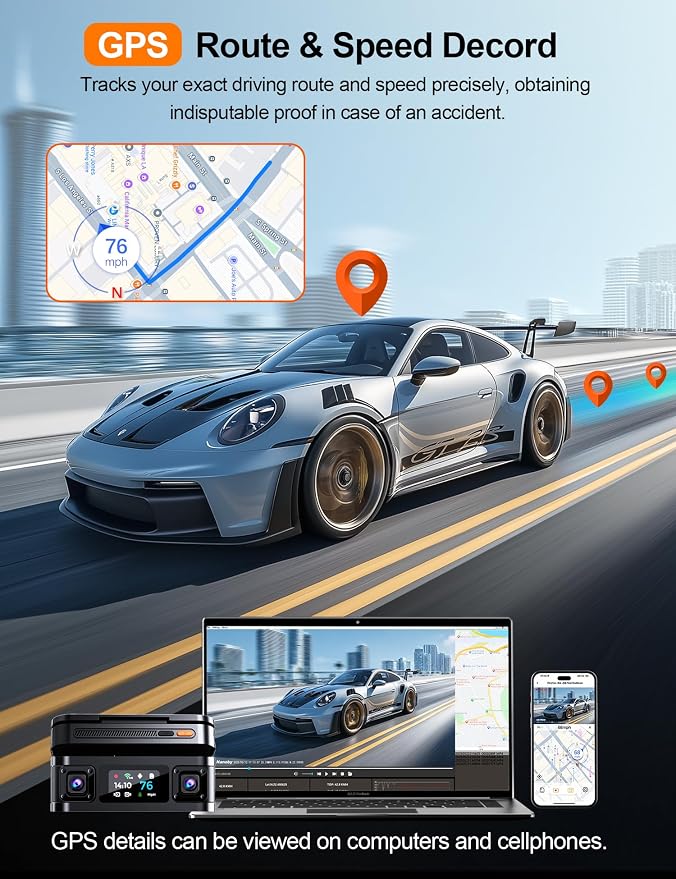 360° View 4K 4 Channel Dash Cam Front and Rear Inside Left Right, Built-in GPS, 5.8GHz WiFi, Car Dash Camera for Cars with App Connect, Support Parking Mode, G-Sensor, Free 128GB Card