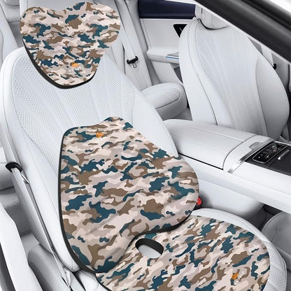 NS YOLO Ergonomic Car Seat Cushion with Comfort Memory Foam Neck Pillow, Car Pillow,Lumbar Support and Big Size Soft Seat Cushion for Driving Seat,Office Chair and Wheel Chair (CAMO-3 pcs)