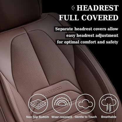 Car Seat Covers Full Set, Brown Seat Covers for Cars, Automotive Seat Covers, Waterproof Nappa Leather Front Seats and Back Car Seat Protector, Universal Fit for Most Cars SUV Trucks