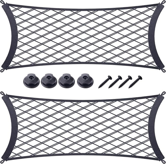 JINGKE 2 Pcs Small Cargo Net Pocket Elastic Mesh Netting Car Mesh Pouch with Screws and Hooks for Trunk RV Boats Home Cargo Storage (21.7'' x 9.8'')
