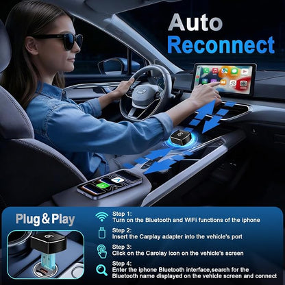 Wireless CarPlay Adapter for iPhone ＆ Android, Convert 2-in-1 Wired to Wireless Adapter for CarPlay & Android Auto, Plug and Play, Fast Stable Connection & No Delay, Universal Smart Screen Converter