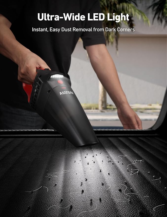 AstroAI V2 Mini High Power Portable Cordless Handheld Car Vacuum Cleaner, 6000mAh Battery & 12V DC, LED Light, Brush, Multi-Nozzles, 16.4 ft Cord Car Interior for Car, Home, Office, Pet Hair Cleaning
