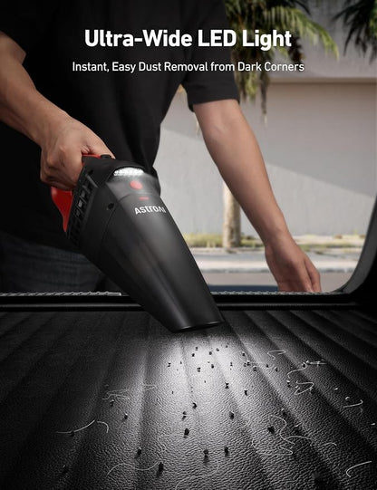 AstroAI V2 Mini High Power Portable Cordless Handheld Car Vacuum Cleaner, 6000mAh Battery & 12V DC, LED Light, Brush, Multi-Nozzles, 16.4 ft Cord Car Interior for Car, Home, Office, Pet Hair Cleaning