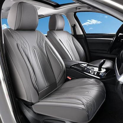Huidasource Car Seat Covers Full Set, Universal Fit for Most Cars SUV Trucks, Full Coverage Nappa Leather Seat Cover, Airbag, Cupholder Compatible, Velcro Adjustable, Seat Function Retain, Gray