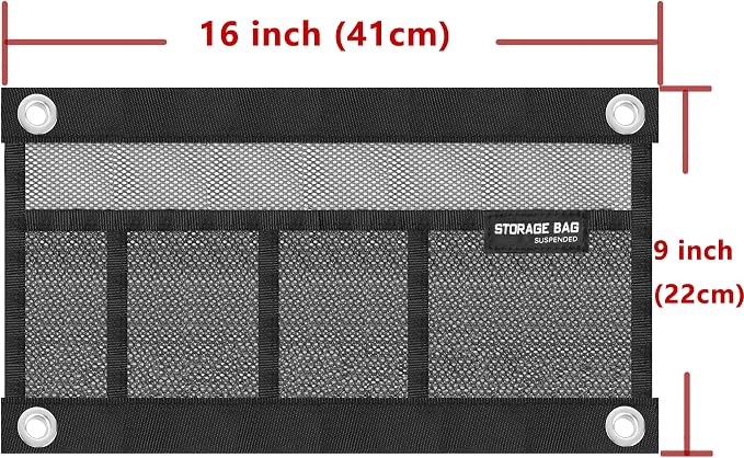 Mesh Storage Bag Kayak Storage Compartments Set Attaches to Kayak Seat,Boat Suspended Storage Organizer with 4 pcs Elastic Ring (16 INCH-4Pockets)