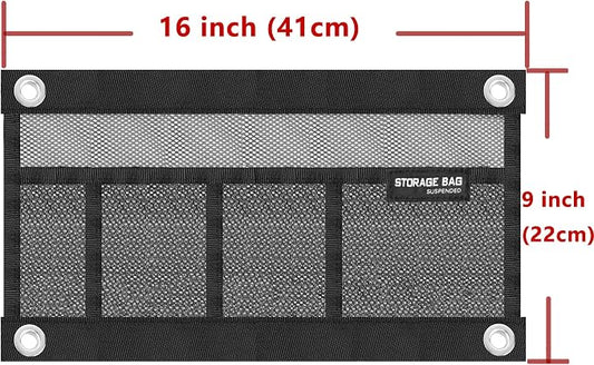 Mesh Storage Bag Kayak Storage Compartments Set Attaches to Kayak Seat,Boat Suspended Storage Organizer with 4 pcs Elastic Ring (16 INCH-4Pockets)