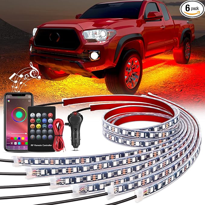 Nilight 6Pcs Car Underglow Neon Accent Strip Lights 300 LEDs RGB Multi Color DIY Sound Active Function Music Mode with APP Control and Remote for Van SUV Truck