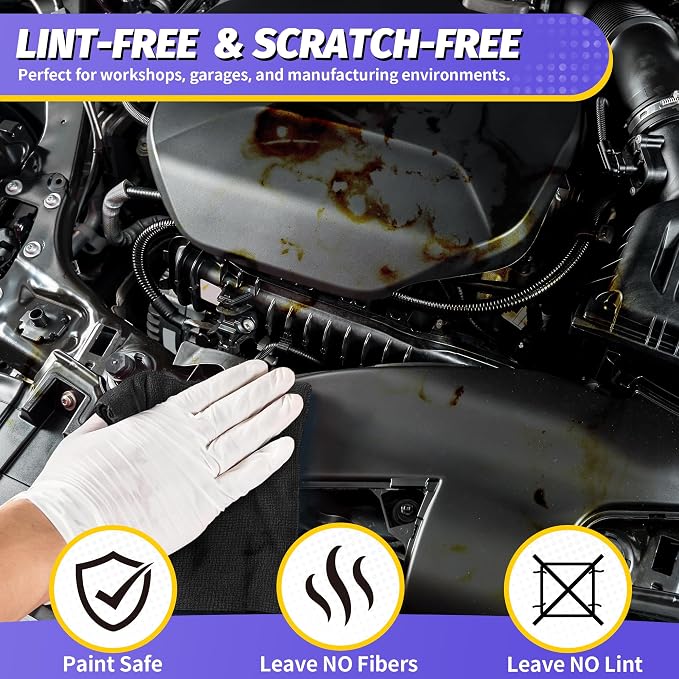 Microfiber Cleaning Cloth, 100 Pack Black Cleaning Rags Microfiber Towel Bulk Absorbent Lint-Free Wash Cloths, All-Purpose Towels for Cars, Shop, Automotive, Garage, Home & Kitchen