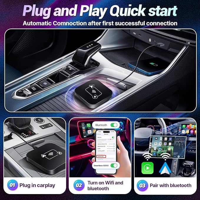Wireless Carplay Adapter for Apple iPhone 2024 Upgrade 2 in 1 Mini Car Play Dongle Converts Wired Carplay/Android Auto to Wireless Plug and Play Low Latency for Cars from 2016