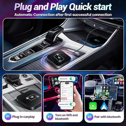 Wireless Carplay Adapter for Apple iPhone 2024 Upgrade 2 in 1 Mini Car Play Dongle Converts Wired Carplay/Android Auto to Wireless Plug and Play Low Latency for Cars from 2016