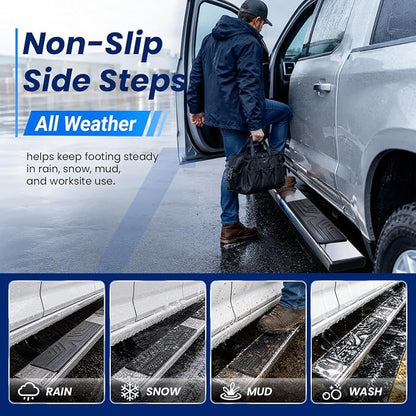 PZ 6.5" Rustproof Running Boards Side Steps Compatible with Chevy Silverado/GMC Sierra 1500 Double Cab 2019-2025, 2020-2025 2500HD 3500HD，500LBS Anti-slip Stainless Steel No Drill Truck Running Boards