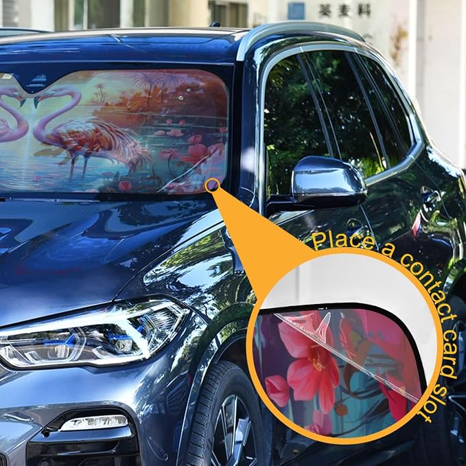 Windshield Sun Shade Flamingos Sunset Front Window Block UV Shades Visor Reflective Retractable for Car SUV Trucks