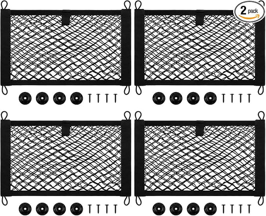 Frienda 2 Pcs Stretchable Small Cargo Net Pocket Boat Storage Mesh Net Elastic Automotive Storage Pouch with Mounting Screws and Hooks for Truck Car SUV Boats (17.7 x 9.8 Inches)
