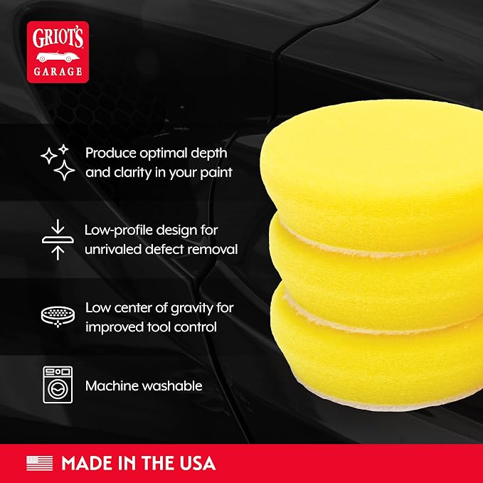 Griot's Garage 2” Perfecting Foam Pads for Car Polishing and Detailing, Buffing Pads for Paint Correction, Polishing, and Waxing, Yellow, Set of 4