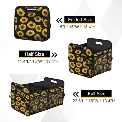 Femuar Car Trunk Organizer with 72L Large Capacity Waterproof Collapsible and 11 Pockets, Trunk Organizer for Car SUV/Jeep/Sedan, Large Size, Sunflower