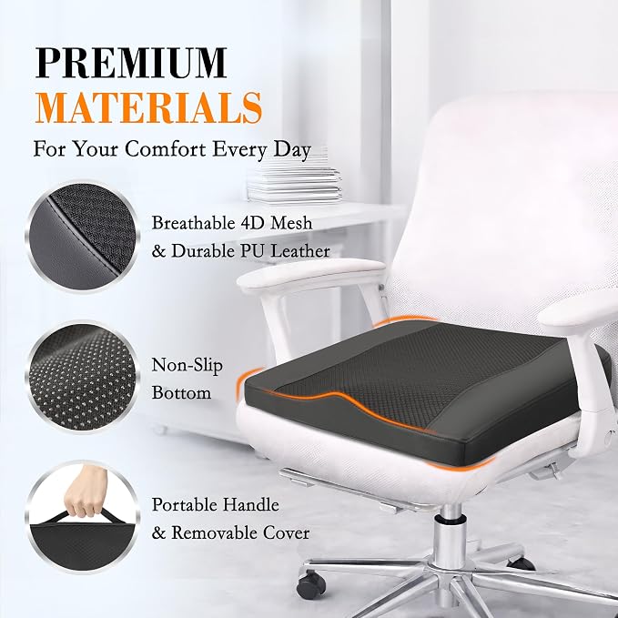 Lofty Aim Car Seat Cushion, Comfort Memory Foam Car Cushions for Driving - Sciatica & Lower Back Pain Relief, Driver Seat Pillow for Auto, Office Chair, Wheelchair - Black