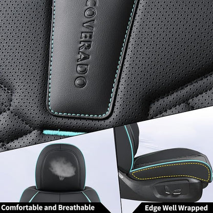 Coverado Leather Seat Covers, Car Seat Covers Full Set, Nappa Leather Seat Covers for Cars, Car Seat Protector Waterproof, Black Car Seat Cover, Universal Seat Cover Fit for Most Cars(Black&Blue)