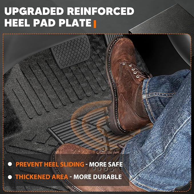KUST Floor Mats for 2022-2026 Nissan Frontier Crew Cab Accessories (with 2nd Row Under-Seat Storage), All Weather Car Mats 2 Rows, TPE Rubber, Raised Edge, Extended Lip, Extra Heel Pad Plate