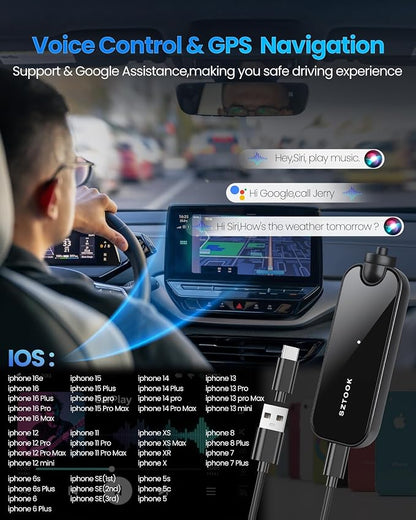 Wireless Carplay Adapter Upgraded Model adds Emergency Escape Window Breaker Function for Apple iPhone iOS 10+ & Cars from 2016+, Auto-Connect Stable Control & No Latency
