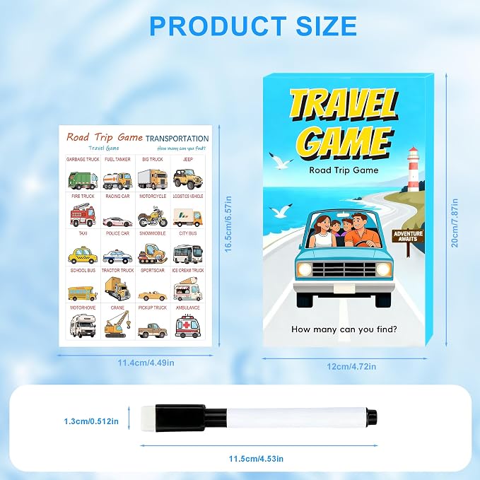 Road Trip Travel Game for Kids and Adults | 10 Double-Sided Cards, 18 Categories, Paper Cards, Educational Travel Entertainment