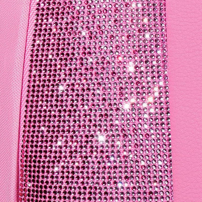 CAR PASS Bling Diamond Pink Leather Car Seat Covers for 2 Front Seats Protector, Waterproof Shining Glitter Sparkly Crystal Universal Armrest Fit Automotive Truck SUV Cute Women Girl, Pink Rhinestone