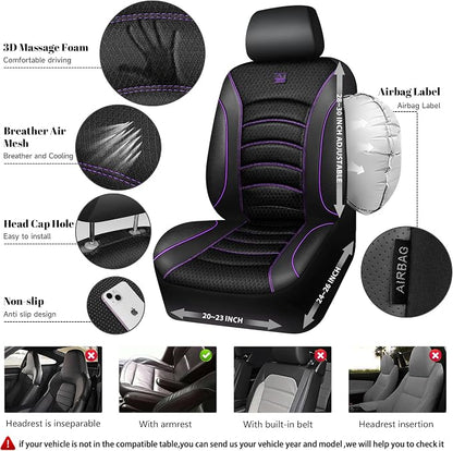 CAR PASS Comfortable 3D Foam Mesh Leather Car Seat Covers Front, Air Cool Mesh Breathable Front Seat Covers for Car, Universal for SUV Truck Sedan Automotive, Airbag Compatible,Black Purple