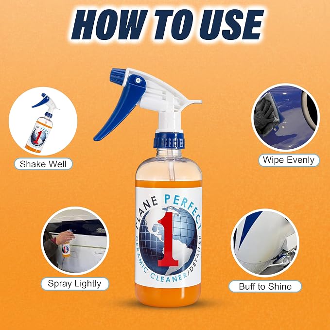 Plane Perfect 1 Aviation Grade SiO2 Ceramic Coating - High Gloss Quick Detailer Spray - Waterless Spray-On, Hydrophobic & Scratch Resistant Protection for Planes, Cars, Boats, RVs | 16oz