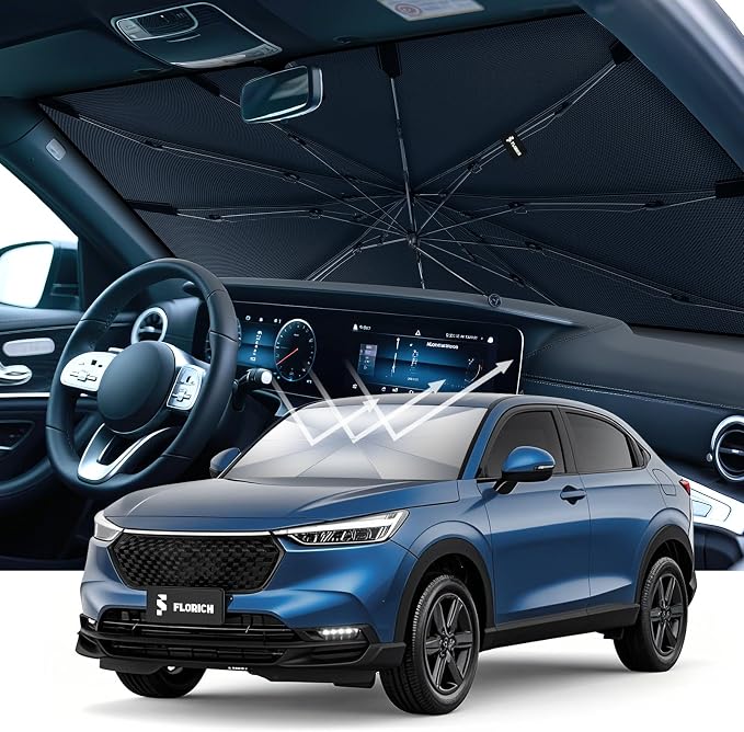 [2026 Upgrade] FLORICH Windshield Sunshade Umbrella Foldable Car Windshield Sun Shade Cover, [Nano-Ice-Crystal Coatings] Protect Interior from from UV Keep Car Cooler Large(61" L x 33" W)