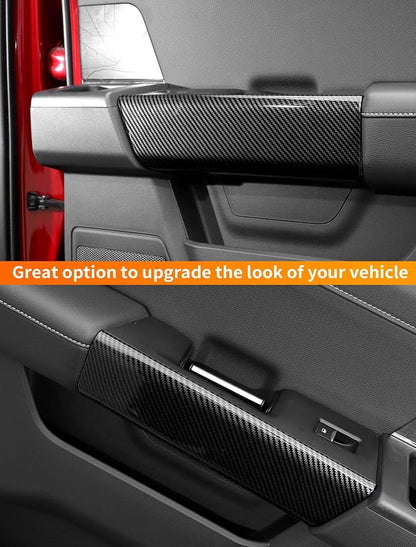 Savadicar Carbon Fiber Interior Accessories - Rear Door Handles Trim Cover for Ford F150 (2021-present) - Premium Texture Interior Decor Upgrade Kit, 2-Piece Set