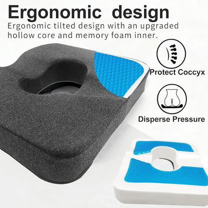 Donut Pillow for Tailbone Pain&Hemorrhoid,Wheelchair Seat Cushion for Tailbone Pain Relief,Gel Cushions for Pressure Relief,Memory Foam Pad for Office Chair,Stands& Stadium Seat Cushion(Gray)
