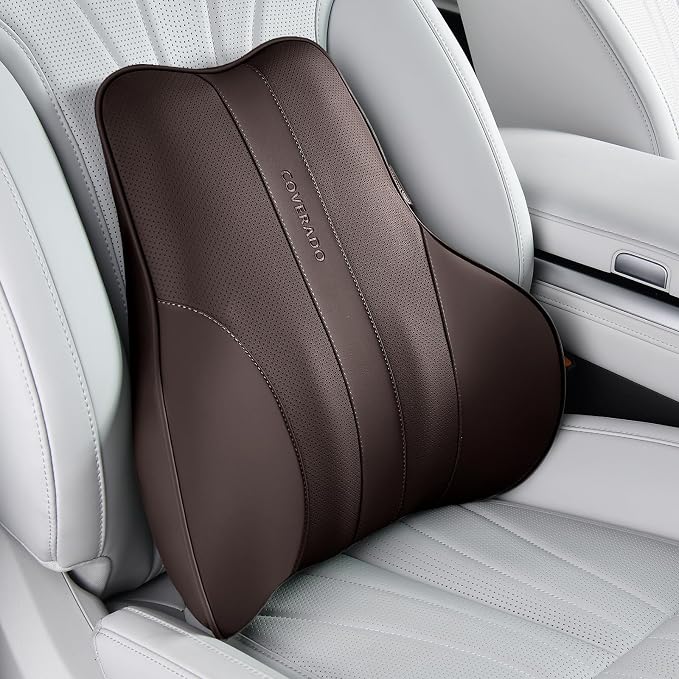 Coverado Lumbar Support Pillow for Car, Ergonomic Memory Foam Back Pillow for Office Chair, New Back Cushion for Pain Relief, PU Leather Car Lumbar Support for Driving Seat