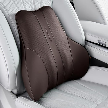 Coverado Lumbar Support Pillow for Car, Ergonomic Memory Foam Back Pillow for Office Chair, New Back Cushion for Pain Relief, PU Leather Car Lumbar Support for Driving Seat
