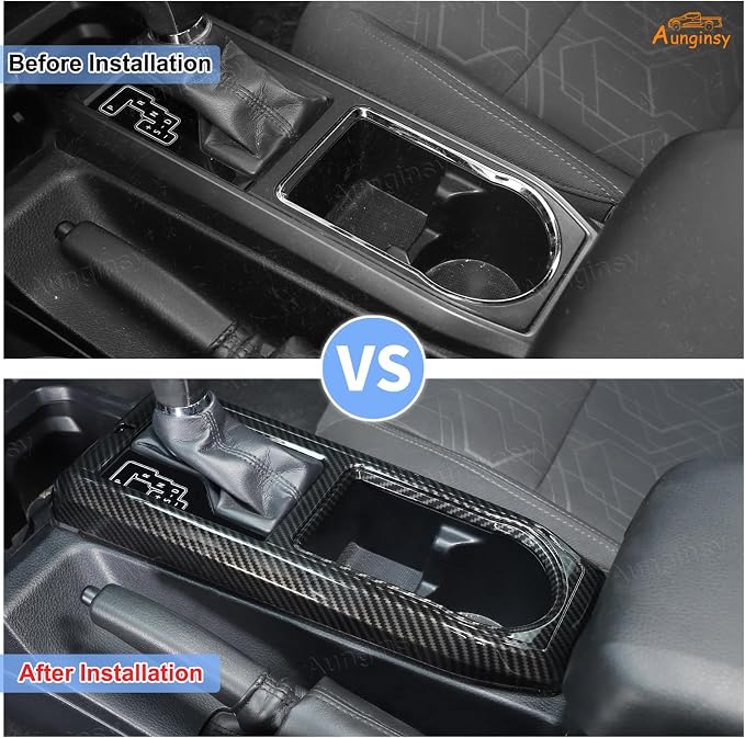 Aunginsy Car Gear Shift Panel Cover Cup Holder Trim Kit Compatible with Toyota Tacoma 2016-2023 Center Console Gear Shifter Cupholder Panel Decorative Frame Protection Ring ABS Interior Accessories