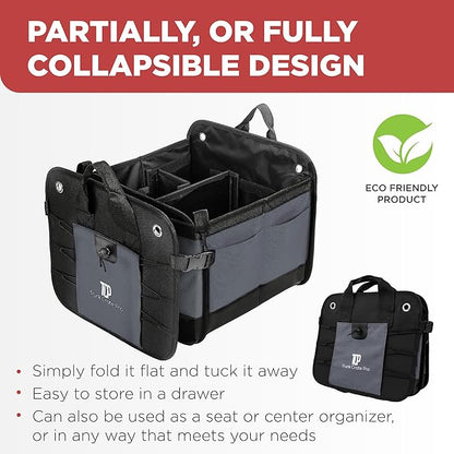 TRUNKCRATEPRO Trunk Organizer For Car, Suv, Truck | Premium Adjustable Multi Compartments Collapsible Car Trunk Organizer With Securing Straps & Non-Slip Bottom (Large Size, Grey)