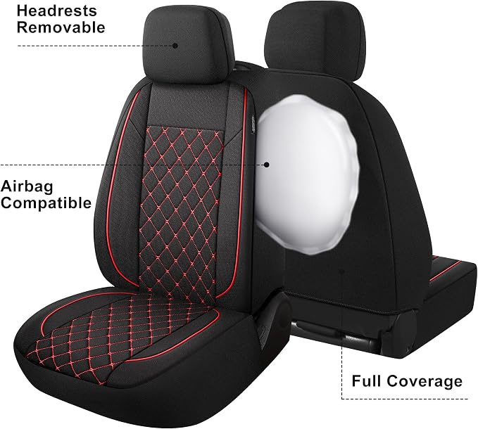 YGL Breathble Car Seat Covers Front Set, Washable Seat Covers for Cars, Premium Cloth Car Seat Protectors, Interior Covers for Cars, Sedan Van Truck SUV(Black/Red)