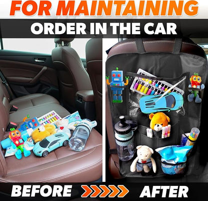 2 Pcs Backseat Car Organizer - Travel-Ready 23.4x16" Back Seat Car Organizer with 9 Large Pockets & Clear Tablet Holder, Made of Reliable Polyester with Long and Strong Straps - Easy to Attach & Clean