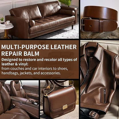 Leather Recoloring Balm and Scratch Repair Kit, Medium Brown Leather Restorer for Couches, Furniture, Car Seats, Leather Paint & Stain for Sofa, Chairs, Bags, and More