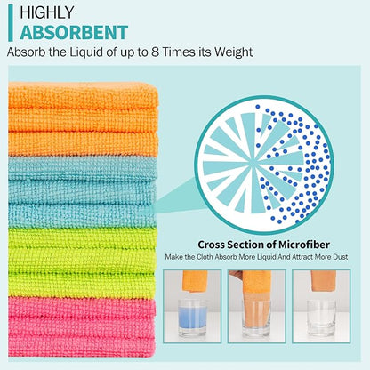 Microfiber Cleaning Cloth, 12 Pack Cleaning Rags, 12" x 12" Microfiber Towel, Lint Free Non-Abrasive Dusting Cloth, Microfiber Towels for Cars Kitchen Garage House Office
