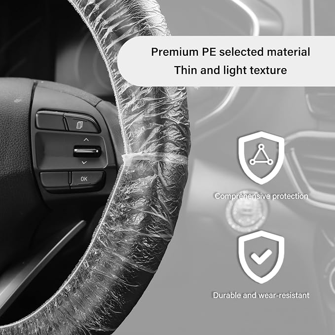 100PCS Disposable Steering Wheel Covers,Disposable Steering Wheel Protector with Elastic for Avoiding Scuffs & Scratches,Universal Car Steering Wheel Cover Car Accessories