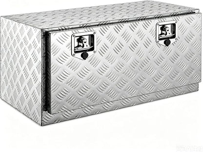 36“L x 17" W x 18" H Aluminum Underbody Truck Toolbox with Lock | Waterproof Square Truck Storage Organizer Chest for Pick Up Truck Bed, RV Trailer,Black,Tool Box with Lock