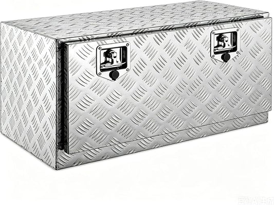 30“L x 17" W x 18" H Aluminum Underbody Truck Toolbox with Lock | Waterproof Square Truck Storage Organizer Chest for Pick Up Truck Bed, RV Trailer, Van, Black Tool Box