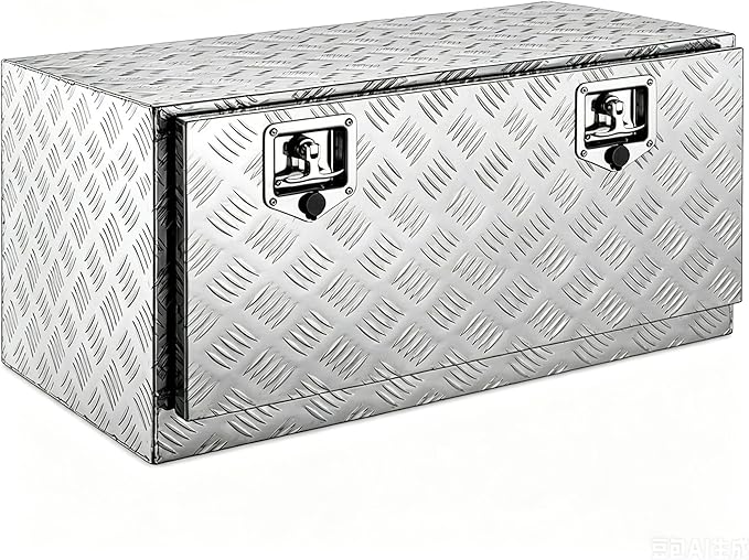 42“L x 17" W x 18" H Aluminum Underbody Truck Toolbox with Lock | Waterproof Square Truck Storage Organizer Chest for Pick Up Truck Bed, RV Trailer,Black,Tool Box with Lock