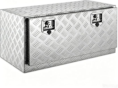 42“L x 17" W x 18" H Aluminum Underbody Truck Toolbox with Lock | Waterproof Square Truck Storage Organizer Chest for Pick Up Truck Bed, RV Trailer,Black,Tool Box with Lock