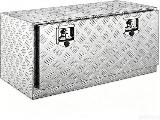 42“L x 17" W x 18" H Aluminum Underbody Truck Toolbox with Lock | Waterproof Square Truck Storage Organizer Chest for Pick Up Truck Bed, RV Trailer,Black,Tool Box with Lock