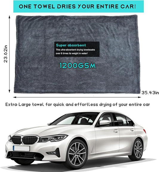 Microfiber Towels for Cars, 23.6"x35.4" 1200 GSM Ultra Thick Soft Car Detailing Drying Towel, Super Absorbent Double Twisted Loop Cloth Cleaning Towel for Car Truck SUV