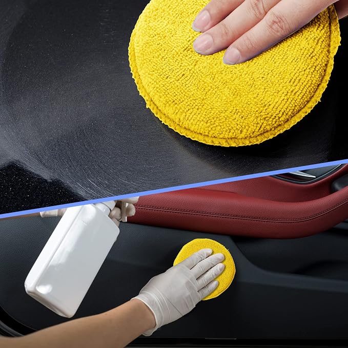 12 Pack Microfiber Applicator Pad Microfiber Sponge for Car Include Round Wax Microfiber Applicator Rectangle Car Drying Towel Exterior Auto Detailing Kit for Cleaning (Yellow)