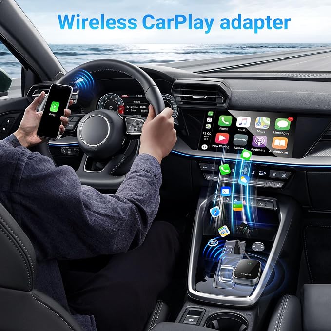 Apple CarPlay Wireless Adapter, Convert Factory Wired CarPlay to Wireless, Bluetooth CarPlay Adapter for iPhone, Auto Connect Plug & Play Supports USB-A & USB-C, Compatible with 2016+ Cars & iOS 10+