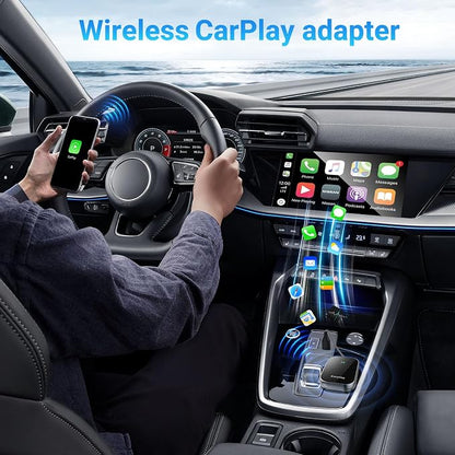 Apple CarPlay Wireless Adapter, Convert Factory Wired CarPlay to Wireless, Bluetooth CarPlay Adapter for iPhone, Auto Connect Plug & Play Supports USB-A & USB-C, Compatible with 2016+ Cars & iOS 10+